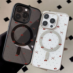 Cherry Polka Dot Phone Case, Supports Wireless Charging Anti-Drop Beige-Feel Magnetic Shell for iPhone 17 Pro Max/17 Air/16/15/14 PLUS/13/12/11 Samsung Galaxy A56/A55/A54/A36/A35/A26/A25/A16/A15/A06/S25 Ultra/S24 FE/S23 Plus/S22, Anti-Drop Phone