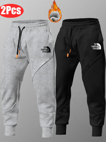 Two-Piece Set Autumn/Winter -Lined Thickened Men's Casual Sports Long Pants Outdoor Hiking Fitness Joggers American Training Basketball Sweatpants