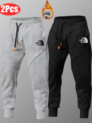 Two-Piece Set Autumn/Winter -Lined Thickened Men's Casual Sports Long Pants Outdoor Hiking Fitness Joggers American Training Basketball Sweatpants