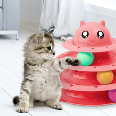 FurDreams Cat Roller Ball Toy Interactive - 3 Tier Tower Fun Cat Ball Track Toy, 3 Level Pet Teaser Toy for Interactive Play, Kitten Fun Puzzle Toy for Exercise & Stimulation