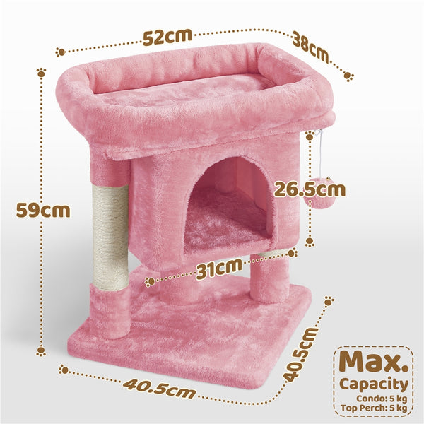 Costoffs 59cm Height Cat Tree, 2-Level Cat Tower Furniture, Climbing Frame with Condo/Plush Perch/Scratch Posts, Cat Climbing Tower for Cats Kittens Pets, Small to Medium-sized Cats, Dark Gray/Light Gray/Black/Pink