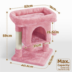 Costoffs 59cm Height Cat Tree, 2-Level Cat Tower Furniture, Climbing Frame with Condo/Plush Perch/Scratch Posts, Cat Climbing Tower for Cats Kittens Pets, Small to Medium-sized Cats, Dark Gray/Light Gray/Black/Pink