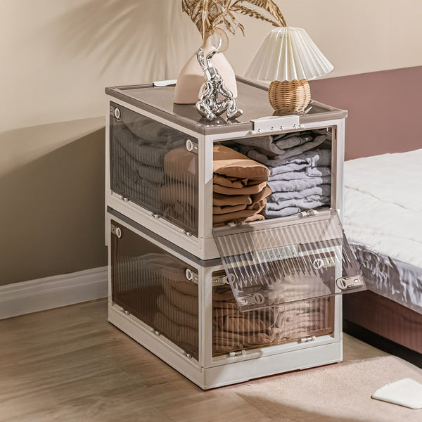 Extra Large Storage Bins with Lids, Plastic Stackable Toy Storage Box Organizer with Wheels, Foldable Rolling Storage Containers Storage Trunk for Clothes Snacks Toys Sundries Books Camping, Perfect for Living Room, Bedroom, Dorm, 61.5x42x34.5cm