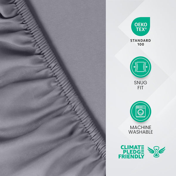 Utopia Bedding Fitted Sheet Double, Grey - Deep Pocket 14 Inch (35 Cm) - Easy Care - OEKO-TEX Certified - Soft Brushed Microfibre Fabric - Shrinkage and Fade Resistant - Bottom Sheet