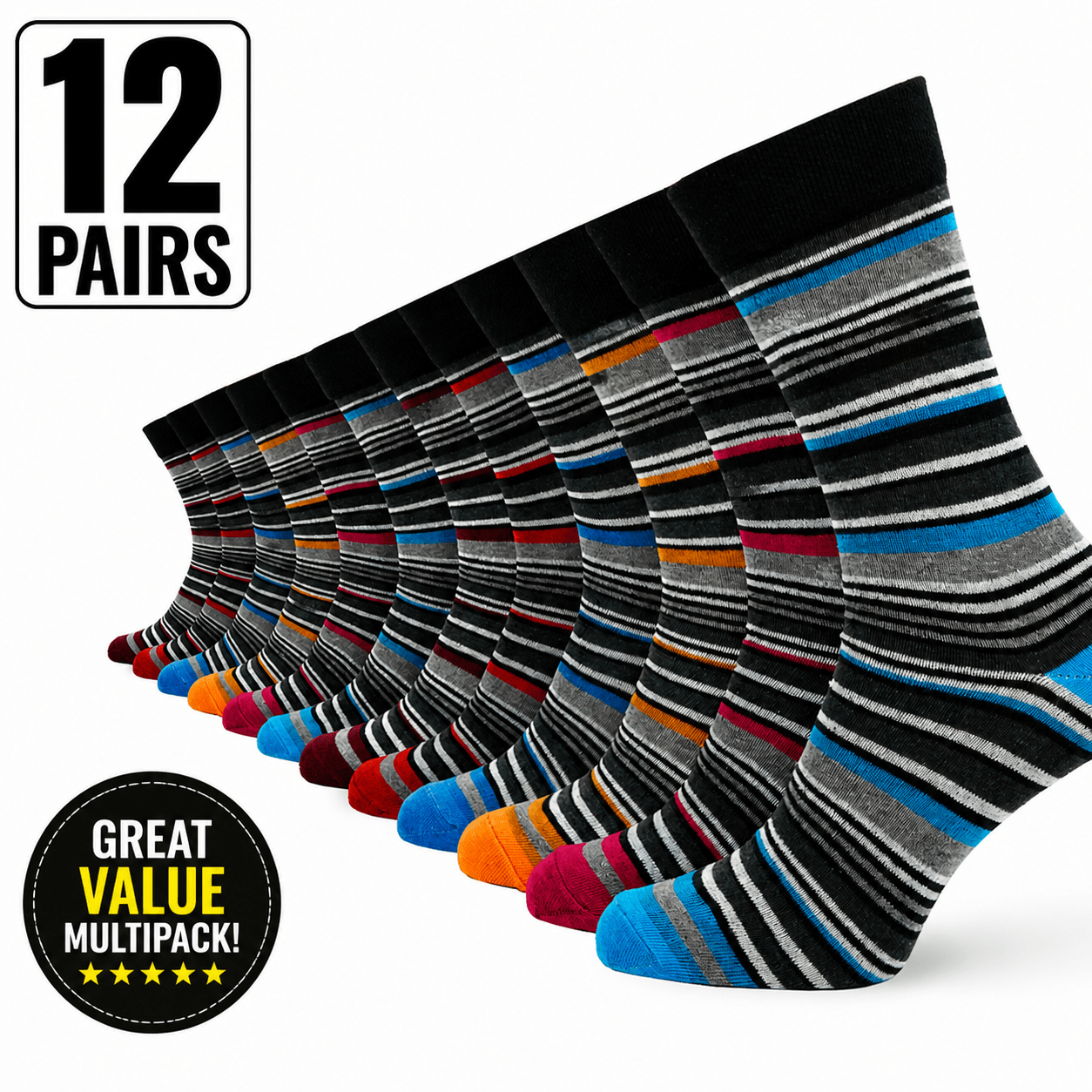 12 Pairs -Mens Cotton Rich Crew Socks | Honeycomb Comfortable Non-Tight Top Soft Breathable Stretch | Fit UK Size 6-11 | Everyday Casual Work Sports Running Gym Socks