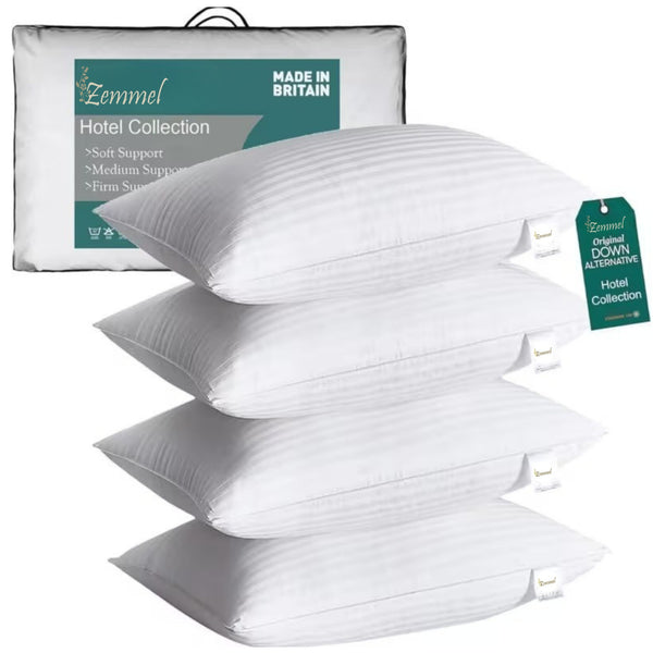 ACL Pillows 2 & 4 Pack with Stripe Cover Hotel Quality Side Sleeper Bounce Back Bed Pillows Premium Filled