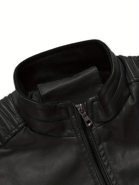 2024 Autumn/Winter Casual Jacket for Men, Stand Collar Trendy New Style Jacket with Faux Pockets, Motorcycle Style Youth Fashion Men's Coat
