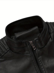 2024 Autumn/Winter Casual Jacket for Men, Stand Collar Trendy New Style Jacket with Faux Pockets, Motorcycle Style Youth Fashion Men's Coat