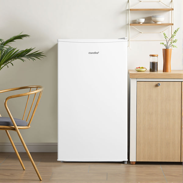 COMFEE' 60 Litre Upright Under Counter Freezer, 48cm Freestanding Freezer - Adjustable Thermostat & Reversible Door for Flexible Installation - 4-Star Freezer Rating Performance in Energy Saving, White Design (Energy E) - Ideal for Small Kitchens, Restaur