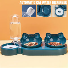 A 3-In-1 Pet Bowl That Includes a Cat Bowl, Spoon, And Cup, Available Locally for Food And Water. This Triple Cat Bowl Features a Plastic Raised Dish And an Automatic Water Bottle