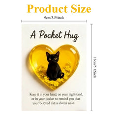 1Pcs Cat Memorial A Pocket Hug，Emotional Support Heart-Shaped Cat Charm Keepsake Figurines，Pocket Hug Token with Inspirational Card，Thoughtful Animal Support Gifts for Cat Lovers & Grieving Cat Owners