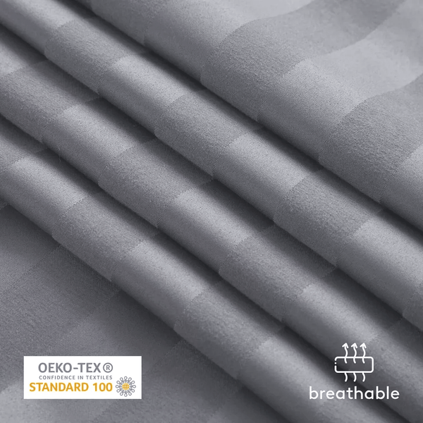 Luxurious Hotel Quality SATIN STRIPE DUVET/QUILT COVER BEDDING SET with Pillowcases All Sizes Bedding Set - 3pcs Hypoallergenic Satin Stripes Microfiber Duvet Quilt Cover with Pillow Cases - Soft Comfortable, Durable Breathable & Anti-Wrinkle Duvet Cover
