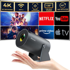 Mini Projector, Polocsh Projector Wifi6 and BT5.2, Portable Projektor 4K Support with Android 11.0, 180° Rotatable, Auto Keystone, 130″ Display and 50% Zoom,Outdoor Projector 2025 Upgrade, Steelgrey
