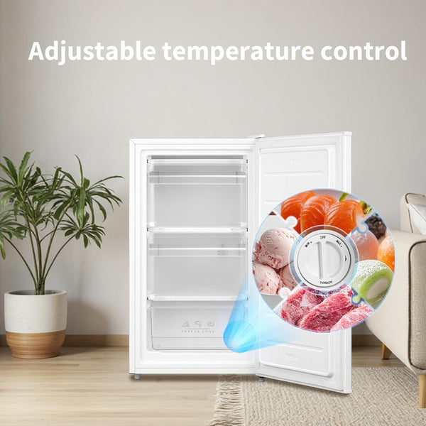 COMFEE' RCU60WH2(E) 60 Litre Freestanding under Counter, 48Cm Upright Freezer Adjustable Thermostat, Reversible Door, 4 Star Freezer Rating Drawer, White