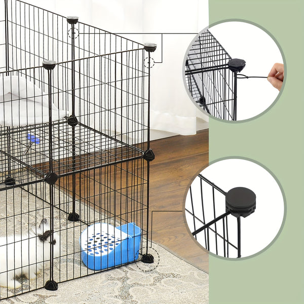 Pet Enclosure, 2 Levels, Modular Enclosure for Small Animals, Hamsters, Rabbits, Guinea Pigs, Mesh Panels, Indoor Use, 143 X 73 X 71 Cm