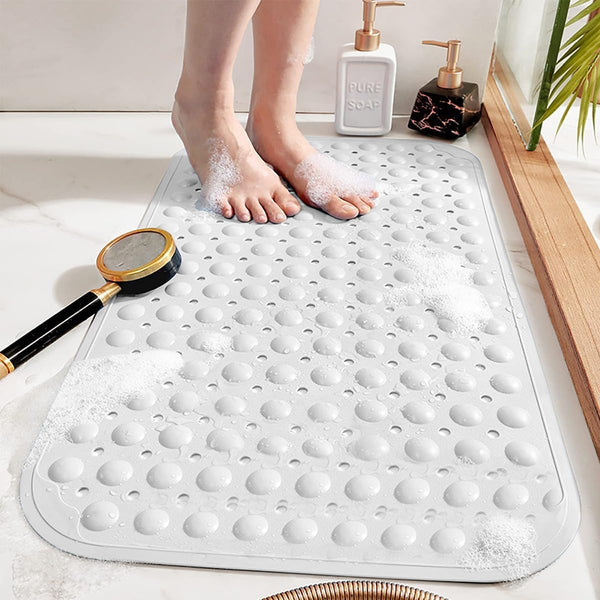 1pc Large Shower Mat – Non-Slip, Strong Suction Cups & Drain Holes, Quick-Dry, Machine Washable, Durable & Comfortable for Bathtub and Bathroom Floor Use