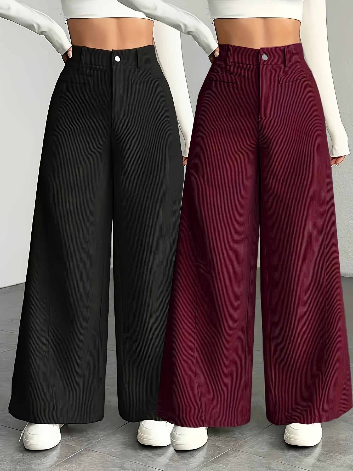 New 2pcs Set Women'S Comfortable, Stylish, Elegant High-Waisted Cargo Wide-Leg Pants