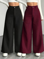 New 2pcs Set Women'S Comfortable, Stylish, Elegant High-Waisted Cargo Wide-Leg Pants
