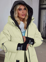 Women's Winter Casual Warm Padded Coat with Fashionable Double Hood and Windproof Cuffs