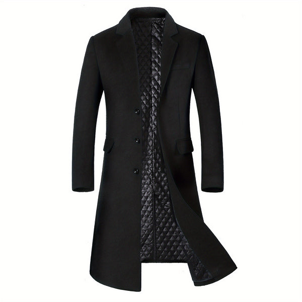 New Autumn/Winter Tweed Overcoat for Men, Long Length, Painted Finish, Warm and Thickened Tweed Outerwear, Men's Casual Wool Blend Jacket Trench Coat