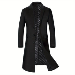 New Autumn/Winter Tweed Overcoat for Men, Long Length, Painted Finish, Warm and Thickened Tweed Outerwear, Men's Casual Wool Blend Jacket Trench Coat