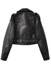 Women'S PU Motorcycle Jacket with Full-Zip Front Closure, Asymmetrical Zipper & Belted Waist - All-Season Casual Biker Jacket, Regular Fit Long Sleeve, Full-Length Zipper & Buckle Closure, White/Black Color Options for Everyday & Motorcycle Riding - Durab