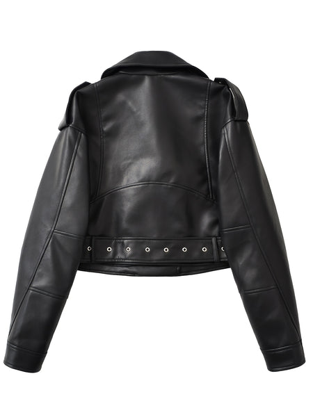 Women'S PU Motorcycle Jacket with Full-Zip Front Closure, Asymmetrical Zipper & Belted Waist - All-Season Casual Biker Jacket, Regular Fit Long Sleeve, Full-Length Zipper & Buckle Closure, White/Black Color Options for Everyday & Motorcycle Riding - Durab