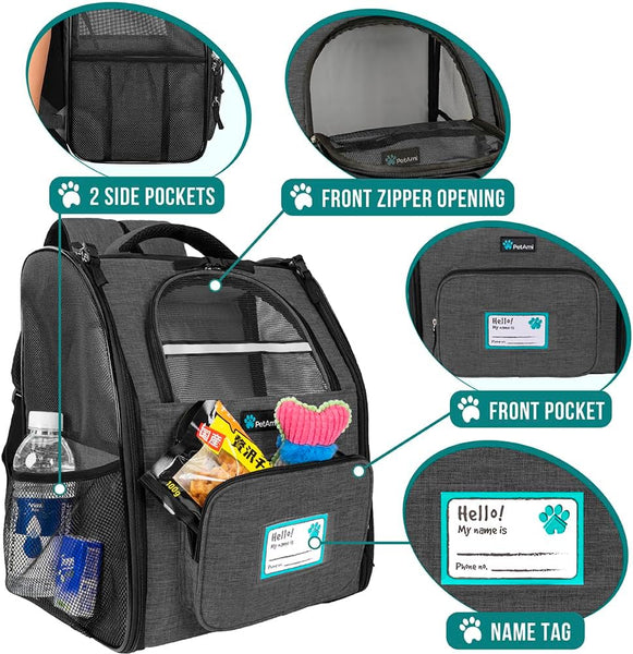 Petami Dog Backpack Carrier for Small Large Cat, Pet, Puppies, Ventilated Pet Hiking Backpack Travel Bag, Airline Approved Cat Backpack Carrier, Safety Back Support, Camping Biking Dog Bag, Charcoal