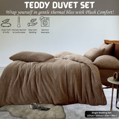 Teddy Bear Fleece Duvet Cover Set | Single Double King Size Bedding | Super Soft Plush Quilt Cover with Pillowcases | Warm Cosy Thermal Fluffy Set for Cold Nights | Easy Care & Durable Comfort | Luxury Teddy Fleece Bed Cover for Bedroom Warmth & Style | F