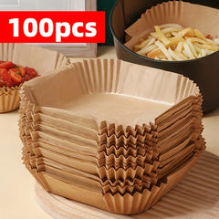 100pcs Non-Stick Air Fryer Liners - Premium Paper Single Sheets with Ridged Edges for Secure Cooking, Easy Cleanup & Healthy Cooking