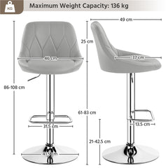 Costoffs Bar Stools Set of 2 Faux Leather Swivel Barstools, Height Adjustable, Modern Bar Chairs with Ergonomic Backrest, Cushioned Seat, Chrome Footrest for Home Kitchen Island Bar Counter, Dark Grey/Black/Retro Brown/White/Light Grey
