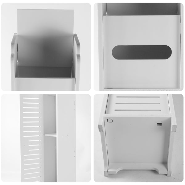 White Free Standing Toilet Paper Roll Holder Wooden Bathroom Storage Cabinet UK