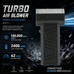 Compressed Air Dust Collector, 120W High-power Violent Fan, Built-in 2400mAh Battery Rechargeable Air Blower, with 140, 000 Rpm High-speed Turbine Fan, with 3 Speed Settings, Handheld Hair Dryer, Suitable for Computer Keyboards, Cars, Homes.