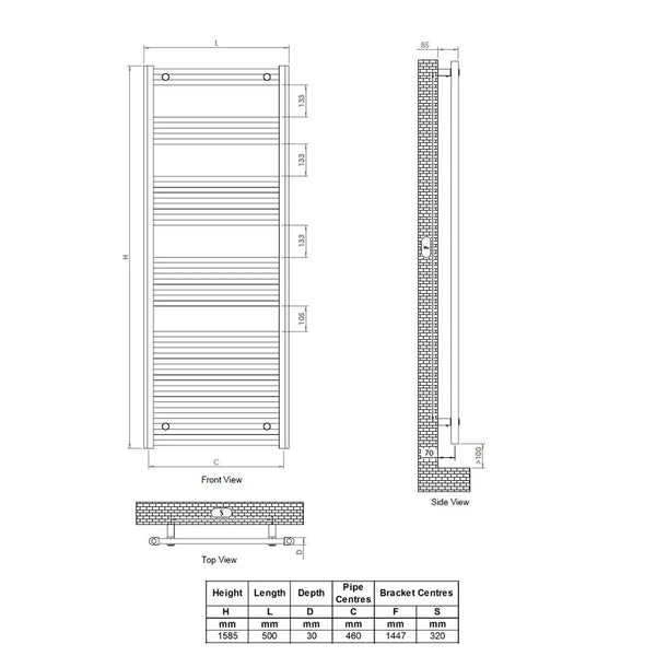 Ultraheat Eco Rail Radiator 500 X 1585 X 30 Mm