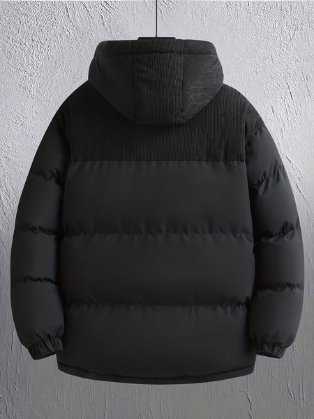 2025 New Winter Removable Hood Jacket Men'S Casual Print Hooded Coat Thick Trendy Jacket Top Men'S