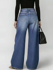 New Retro Style Denim Jeans for Women, with Metal Eyelets Designed for Casual And Loose Fit, High Waisted And Wide Leg Jeans, Street Cool Women'S Clothing, Black Retro Blue Light Blue Women'S Straight Leg Denim Pants