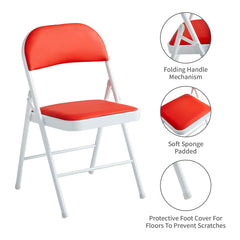 Set of 6 Folding Chairs, Faux Leather Foldable Chairs with Metal Frame and Padded Seat, Easy to Fold and Store for Home, Office, Dining and Reception