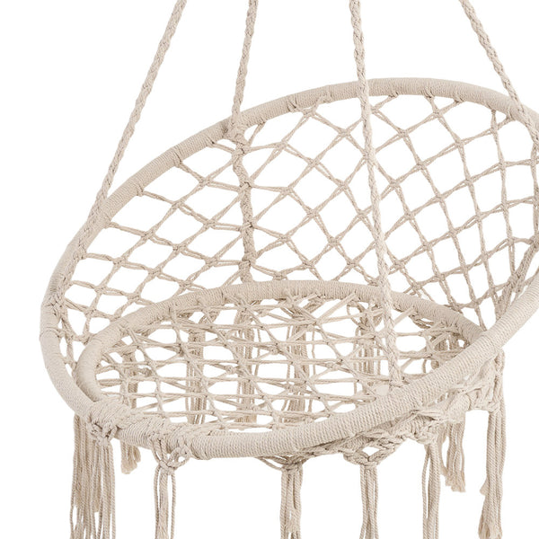 Courtyard Woven Hanging Basket, Hanging Cotton Rope Iron Ring Hanging Chair, Balcony Rocking Chair, Suitable for Indoor, Outdoor, Home, Balcony, Courtyard, Garden, Maximum Load Capacity: 200kg, Material: Iron Ring, Cotton Rope (No Include Cushion)