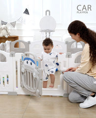 UBRAVOO Foldable Baby Playpen with Basketball Hoop & 50Pcs Coloured Pit Balls, Toddler and Baby Play Pen Fence, 14-Panel