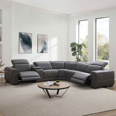 Aiden & Ivy Karson Dark Grey Leather Power Reclining Sectional Sofa