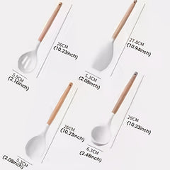 23pcs Silicone Kitchenware And Kitchen Knife Set | Heat Resistant Silicone Cutlery with Wooden Handle | Chef Knife | Non-Stick Friendly Tool | Easy to Cook And Clean | Convenient to Carry | Suitable for School, Home, Outdoor Use | Mother'S Day