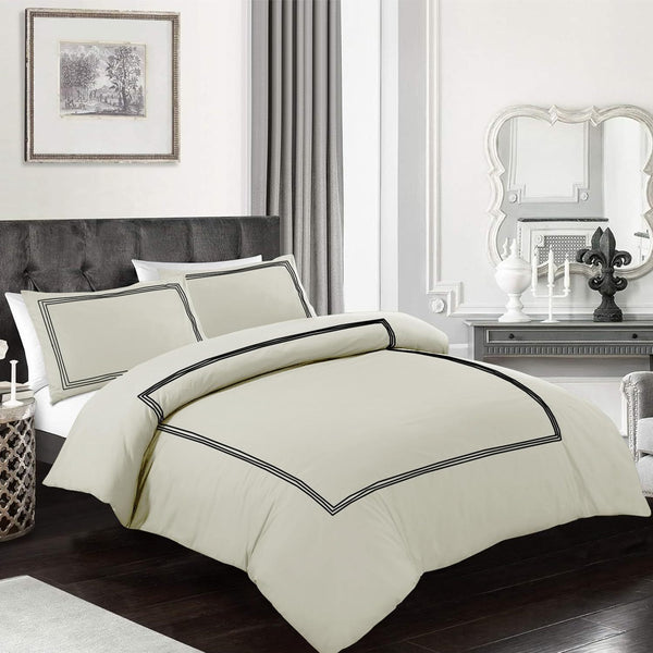 My Home Store Polycotton Bratta Duvet Cover Set - Our 3pc Soft stitch Embroidered button closure Quilt cover with matching Embroidered envelop closure Pillowcases | Breathable & Lightweight Duvet cover set