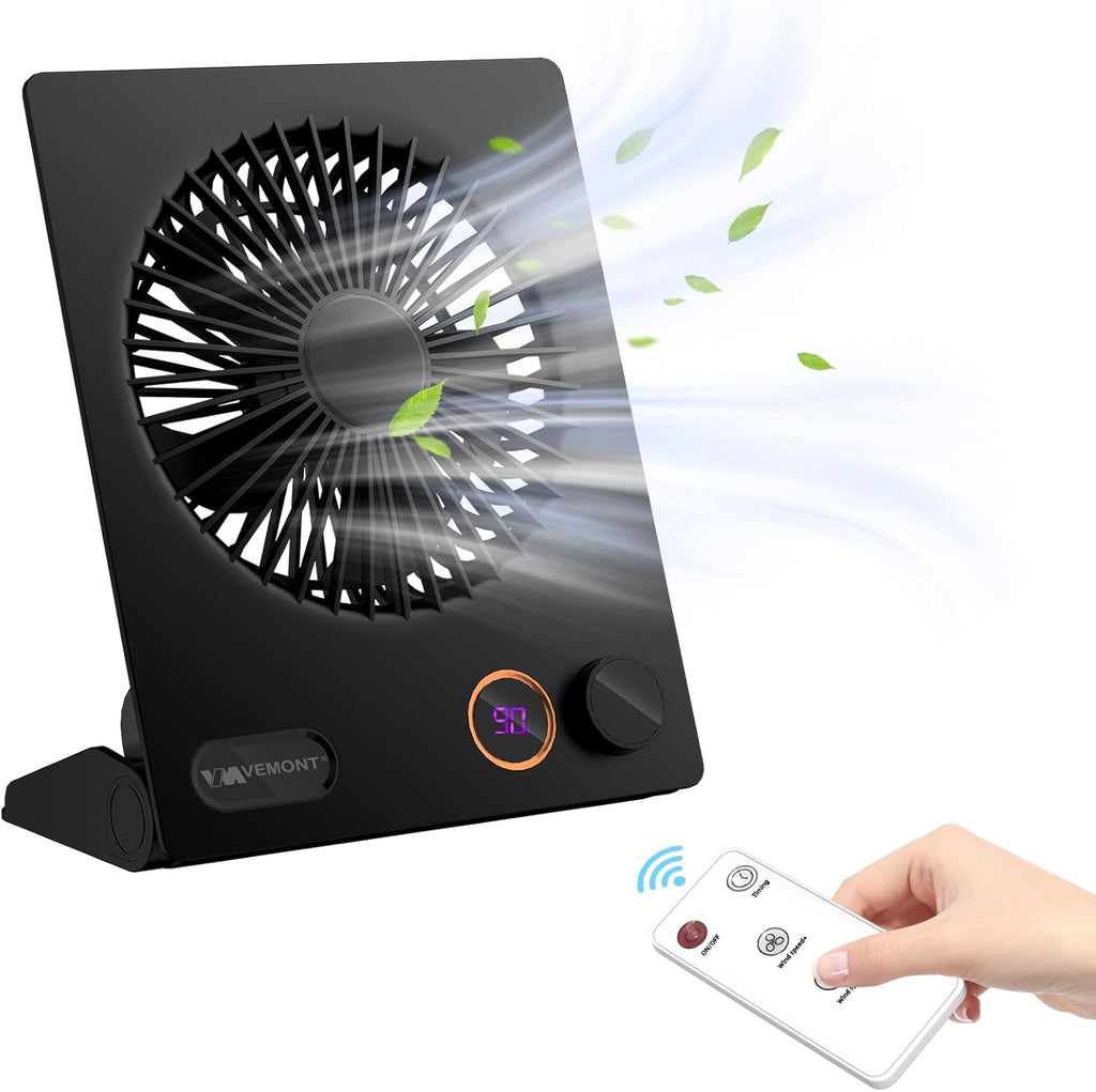 Small Desk Fan,Vemont USB Table Fan,5000Mah Rechargeable Battery Fan,180°Tilt Folding Personal Portable Fan with Remote Control,Stepless Speed Strong Wind, Silent Hanging Fans for Home Office Desktop