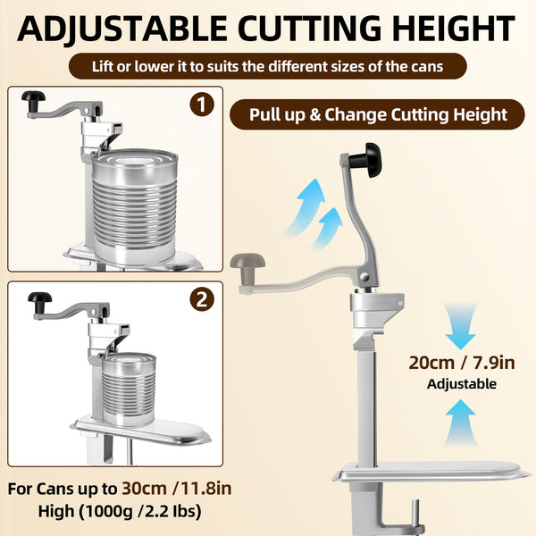 Heavy-Duty Commercial Can Opener - Stainless Steel Manual Can Lid Opener with Lever Handle, for Home, Restaurant, Commercial Kitchens - Opens Large Cans up to 25.4cm Tall - Durable & Easy-Clean Design, Can Openers for Kitchen, Restaurant Essentials, Kitch