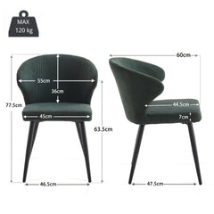 Set of 2 or 4 Corduroy Upholstered Dining Chairs - Modern Padded Seats with Black Metal Legs, Scandinavian Rustic Chairs Suitable for Kitchen, Restaurant, Cafe - - Fabric &