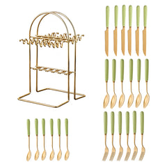 24pcs Stainless Steel Tableware Set with Ceramic Handles, Fork Spoon Set with Utensil Holder, for Home Use/Restaurant, Serves for 6 People