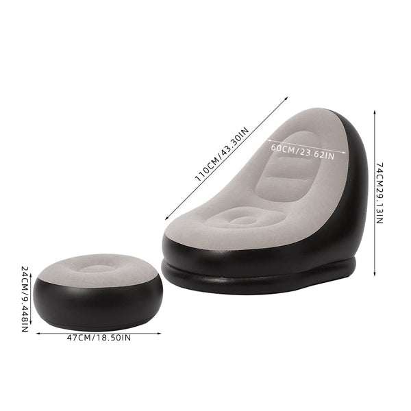 Beige Outdoor Inflatable Sofa Set, Foldable Inflatable Mattress with Footstool, Lazy Sofa, Portable Sofa Set, Made of PVC Material, with Foot Pump