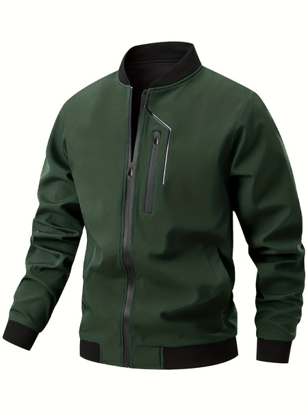 Men'S Casual Bomber Jacket | Spring-Autumn, Non-Stretch, Baseball Collar, Multiple Pockets, Zipper Closure