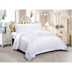 3 Piece Velvet Quilted Bedspread Set Jacquard Damask Bed Cover with Pillow Shams | Luxury Soft Polyester Bedspread for Double King Super King Beds | Modern Elegant Bedroom Bedding Set