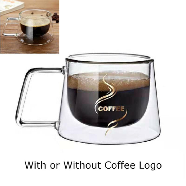 200ml Double Wall Insulated Glass Coffee Mug, Heat Resistant Tea Cup with Handle, Borosilicate Glass for Hot/Cold Drinks, Thermal Shock Resistant, Modern Clear Design